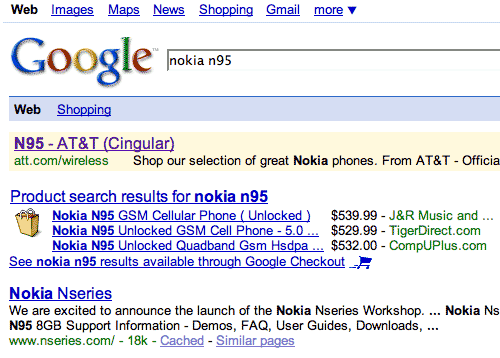 Screenshot of Google search query
