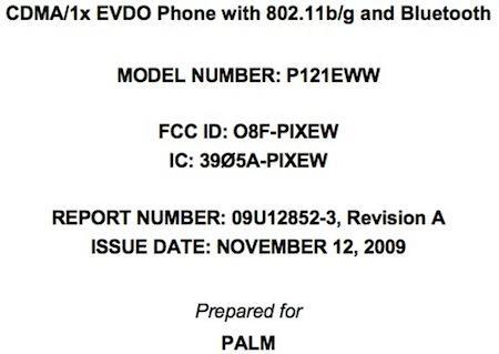 Palm Pixi FCC filing