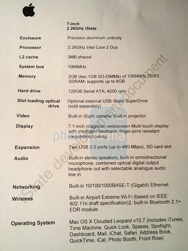 The Apple tablet, iSlate or iGuide rumored specs