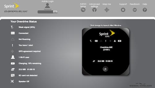 Sprint Overdrive desktop interface