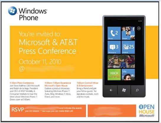 Windows Phone 7 event invite