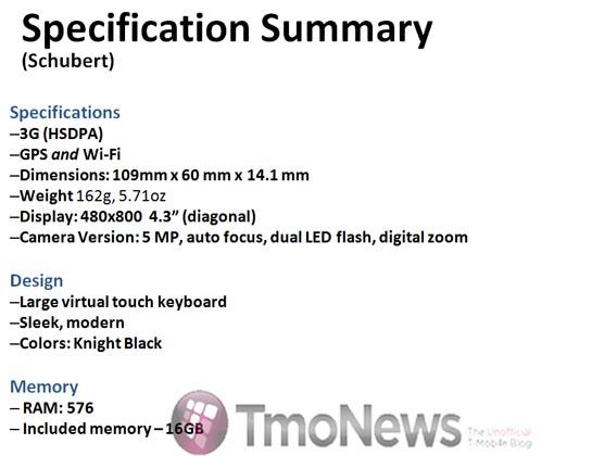 T-Mobile HTC HD7 specs