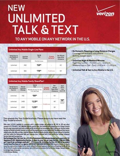 Verizon unlimited talk and text to any mobile