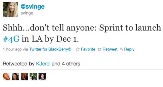 Sprint 4G Los Angeles tweet