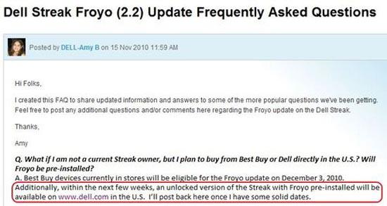 Dell Streak unlocked