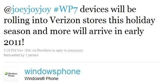Windows Phone 7 Verizon tweet