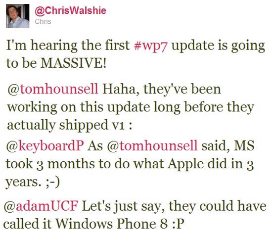 Windows Phone 7 update tweets