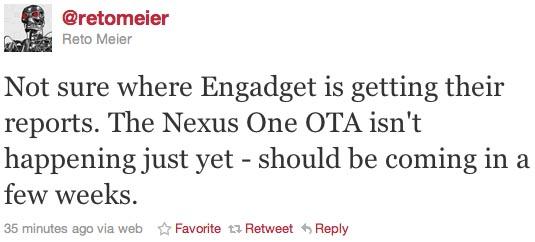 Nexus One Gingerbread tweet