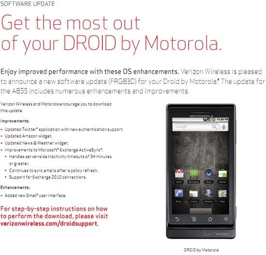 Motorola DROID FRG83D update