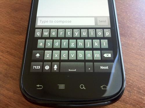 Google Nexus S with the Android 2.3 Portrait QWERTY keyboard