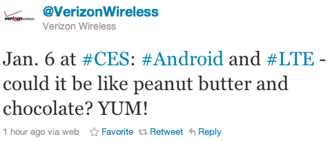 Verizon LTE Android CES tweet