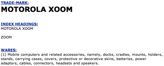 Motorola Xoom trademark