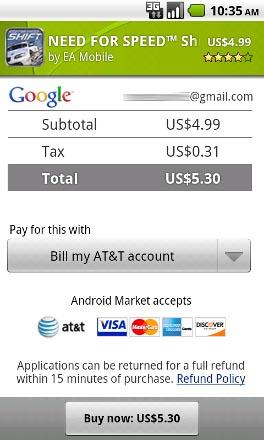 Android Market AT&T carrier billing