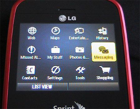 LG Lotus Elite menu