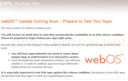 Palm webOS developer alert