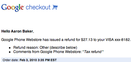 Google N1 tax refund