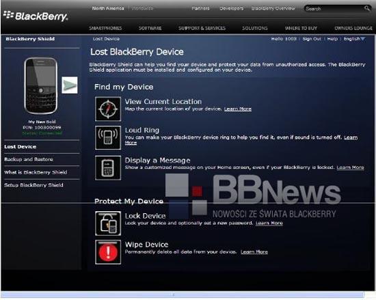 BlackBerry Shield web interface
