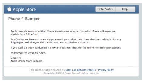 iPhone 4 bumper refund