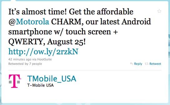 Motorola Charm T-Mobile tweet