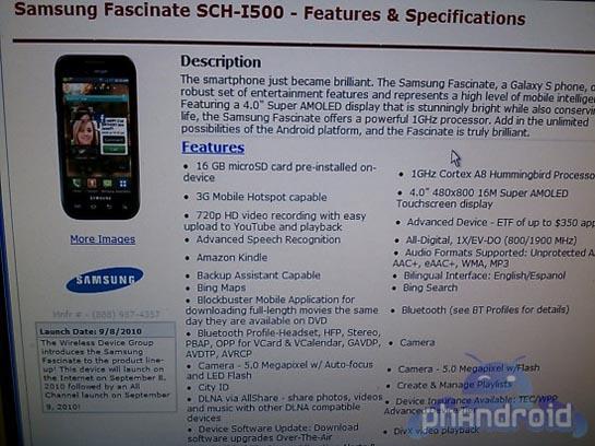 Samsung Fascinate Verizon equipment guide