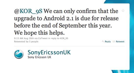 Sony Ericsson UK XPERIA X10 tweet