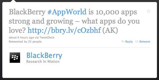 BlackBerry App World tweet