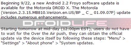 Motorola DROID X Android 2.2 update