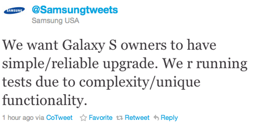 Samsung Galaxy S Froyo tweet