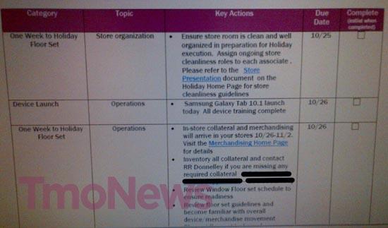 T-Mobile Samsung Galaxy Tab 10.1 launch date