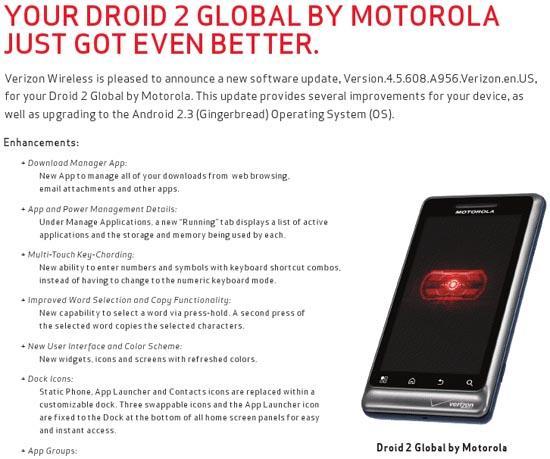 Motorola DROID 2 Global Gingerbread changelog