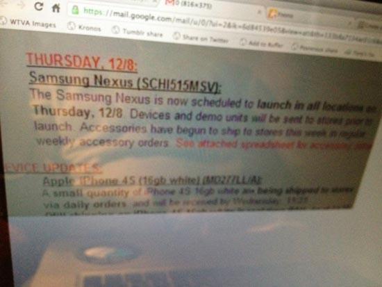 Verizon Galaxy Nexus December 8th launch rumor