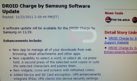Samsung Droid Charge Gingerbread update launch