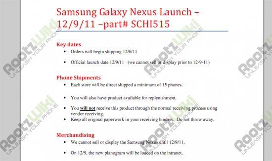 Verizon Galaxy Nexus December 9th launch
