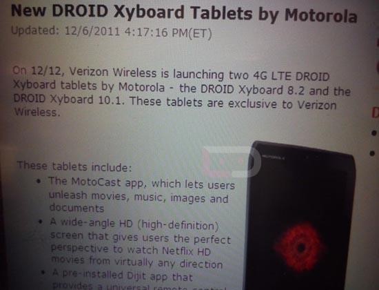 Motorola DROID Xyboard Verizon December 12 launch