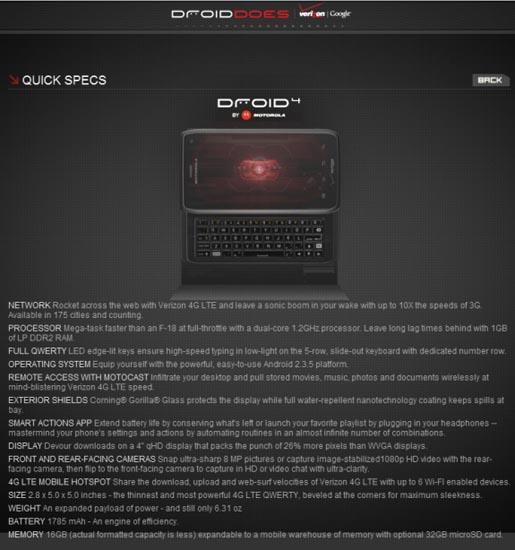 Motorola DROID 4 DroidDoes website