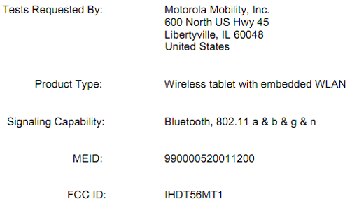 Motorola XOOM WiFi FCC