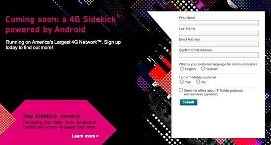 Sidekick 4G sign-up page