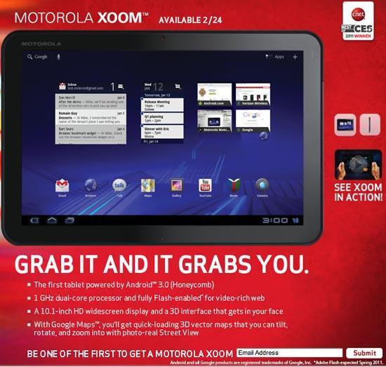 Motorola XOOM Verizon page