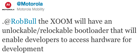 Motorola XOOM bootloader tweet