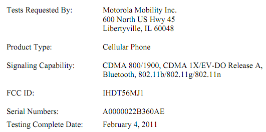 Motorola DROID X2 FCC