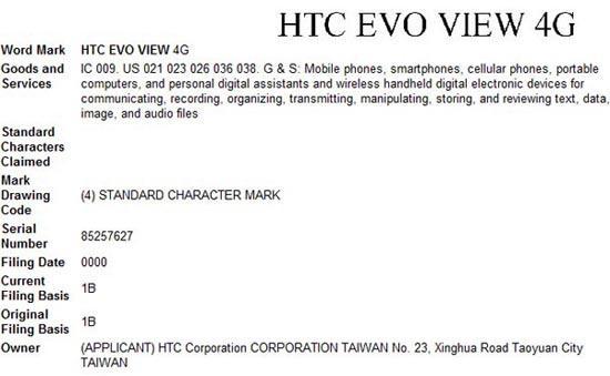 HTC EVO View 4G trademark