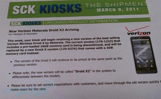 Motorola DROID X2 SCK memo