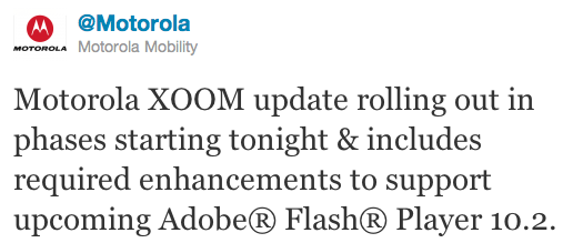 Motorola XOOM Flash update tweet
