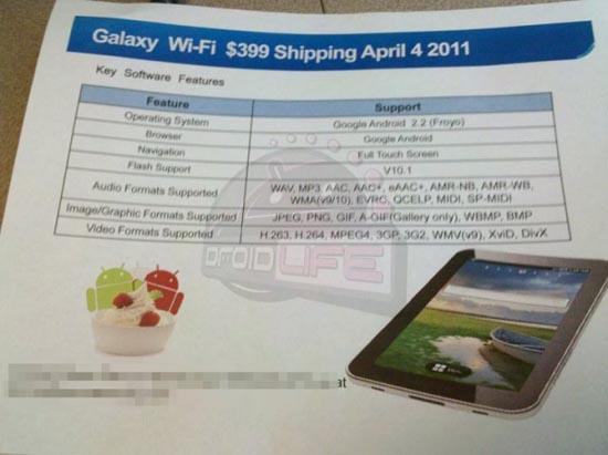 Samsung Galaxy Tab WiFi-only flyer