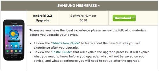 Samsung Mesmerize Android 2.2