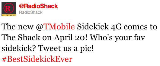 RadioShack Sidekick 4G tweet