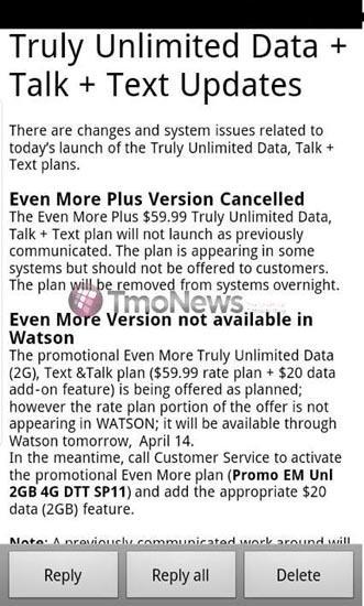 T-Mobile Even More Plus Truly Unlimited Talk Text Data cancelled