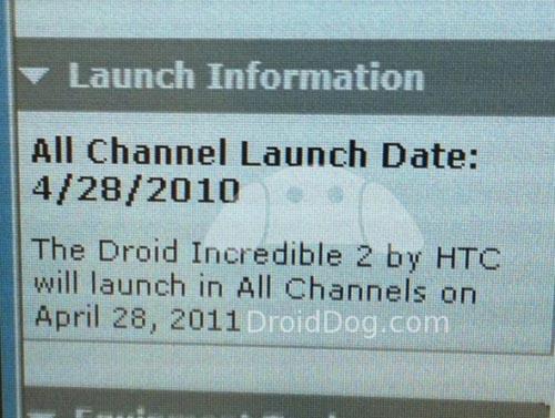 HTC DROID Incredible 2 launch date