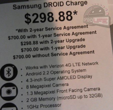 Samsung DROID Charge Walmart price