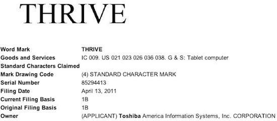 Toshiba Thrive trademark